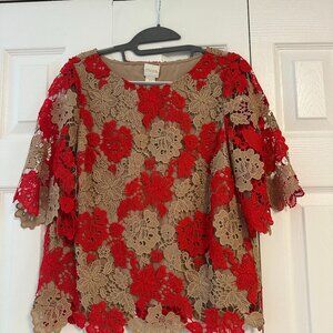 Chico's Two-Tone Guipure Lace Floral Blouse